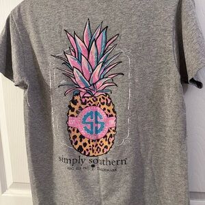 Simply Southern Gray Tee with Pink & Blue Pineapple Graphic
